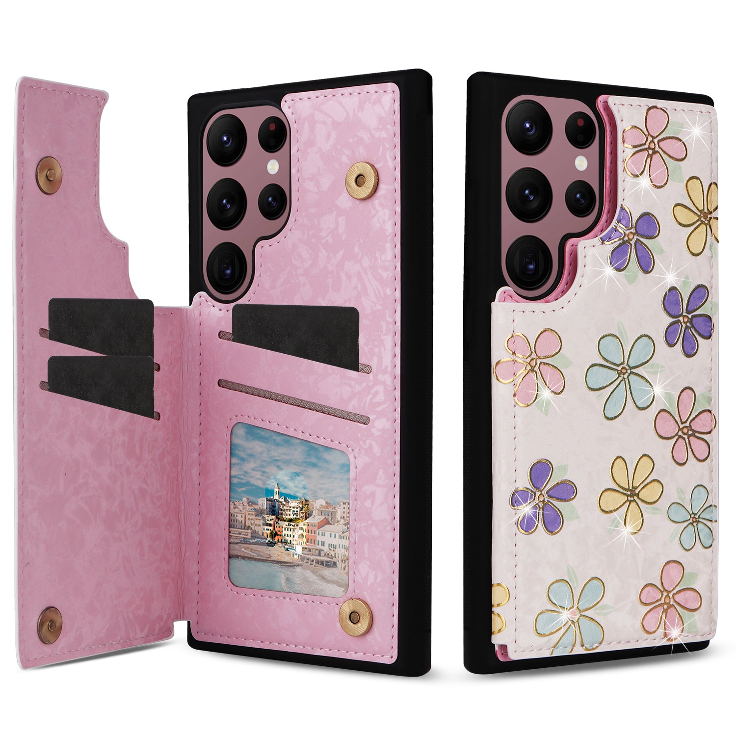 For Samsung Galaxy S22 Ultra 5G Phone Case Kickstand Flower Leather Coated TPU Cover For Samsung Galaxy S22 Ultra 5G Phone Case Kickstand Flower Leather Coated TPU Cover